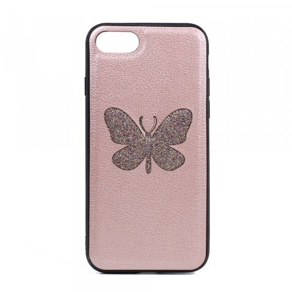 Wholesale iPhone 8 Plus / 7 Plus Glitter Butterfly Fashion PU Leather Case (Rose Gold)